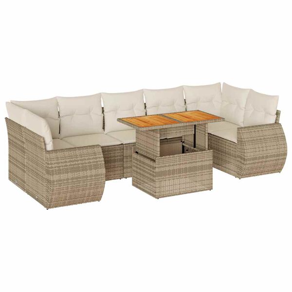vidaXL Salon de jardin avec coussins 8 pcs beige r&eacute;sine tress&eacute;e