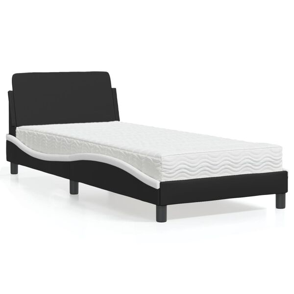 vidaXL Lit avec matelas Dover noir et blanc 90x200 cm similicuir