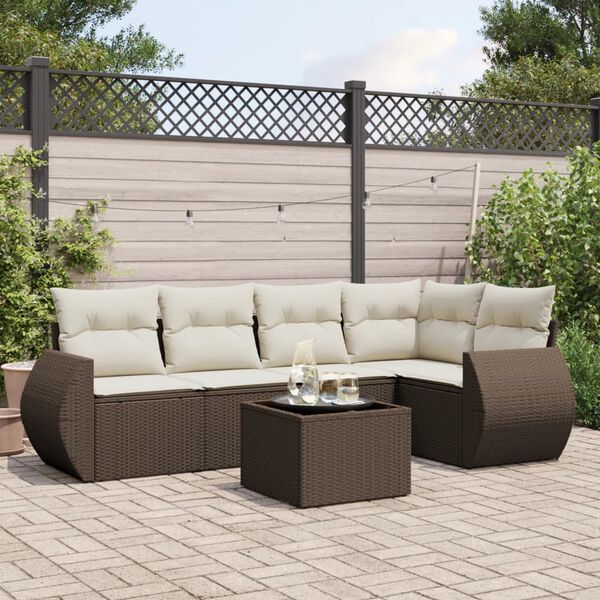 vidaXL Salon de jardin avec coussins 6 pcs marron r&eacute;sine tress&eacute;e