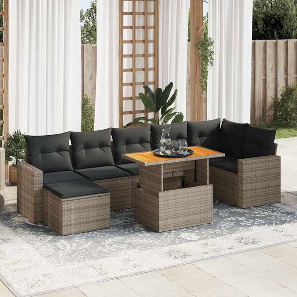vidaXL Salon de jardin 8 pcs avec coussins gris r&eacute;sine tress&eacute;e