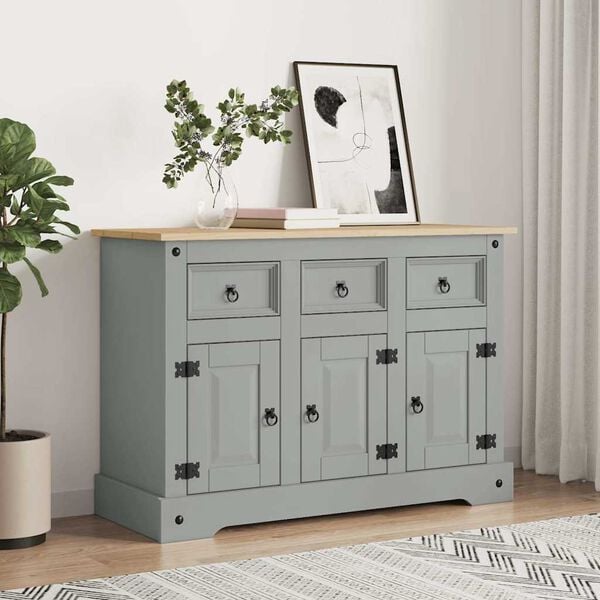 vidaXL Buffet Corona gris 112x43x78 cm bois massif pin mexicain
