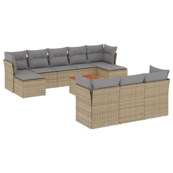 vidaXL Salon de jardin 11 pcs avec coussins beige r&eacute;sine tress&eacute;e
