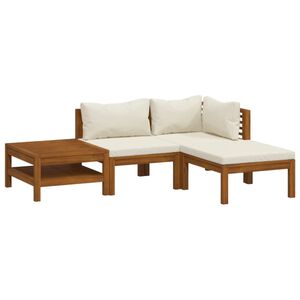 vidaXL Salon de jardin 4 pcs avec coussin cr&egrave;me Bois d'acacia solide