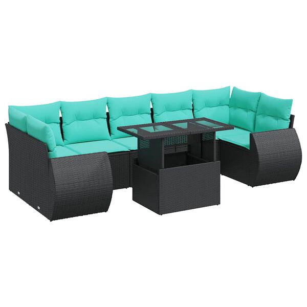 vidaXL Salon de jardin avec coussins 8 pcs noir r&eacute;sine tress&eacute;e acacia