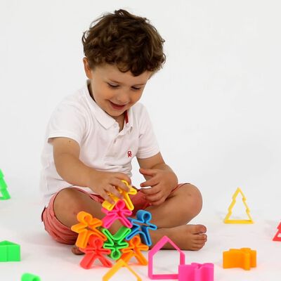 dëna Ensemble de jouets en silicone Enfants et maisons Neon 12 pcs