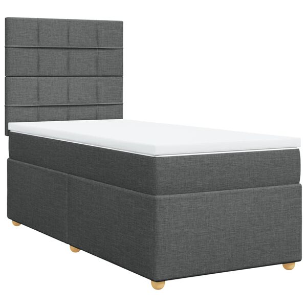 vidaXL Sommier &agrave; lattes de lit et matelas Gris fonc&eacute; 90x190 cm Tissu