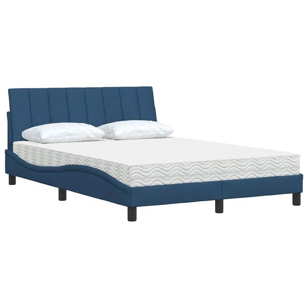 vidaXL Lit avec matelas Hanko bleu 140x190 cm tissu
