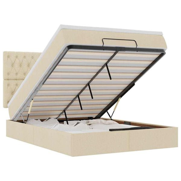 VidaXL Cadre de lit ottoman avec matelas cr&egrave;me 140x200 cm tissu