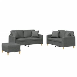 vidaXL Ensemble de canap&eacute;s 3 pcs coussins gris fonc&eacute; tissu