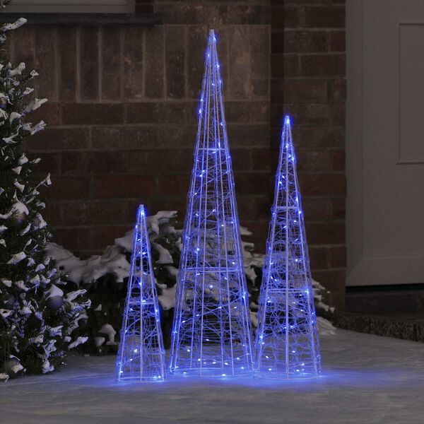 vidaXL Sapin de No&euml;l avec 90 LED 3 pcs Bleu 20 x 20 x 80 cm Acrylique