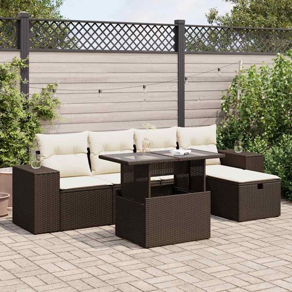 vidaXL Salon de jardin avec coussins 6 pcs marron r&eacute;sine tress&eacute;e