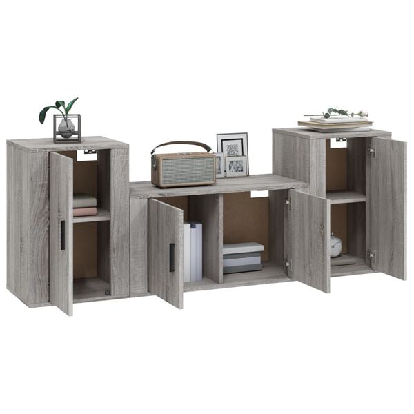 vidaXL Ensemble de meubles TV 3 pcs Sonoma gris Bois d'ing&eacute;nierie