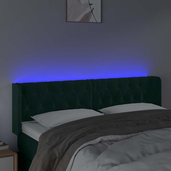 vidaXL T&ecirc;te de lit &agrave; LED Vert fonc&eacute; 147x16x78/88 cm Velours