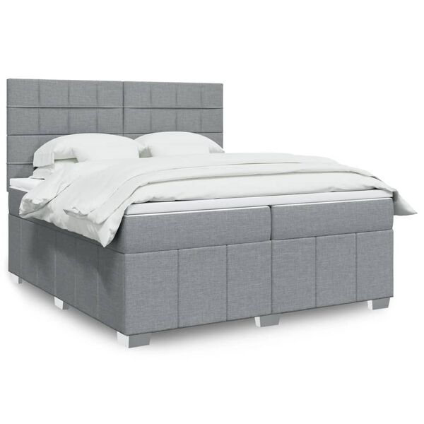 vidaXL Sommier &agrave; lattes de lit avec matelas Gris clair 200x200cm Tissu