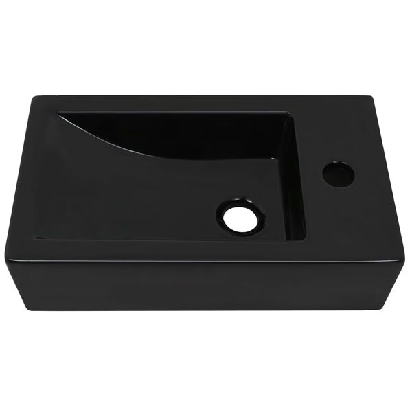 vidaXL Vasque avec trou de robinet Céramique Noir 46 x 25,5 x 12 cm
