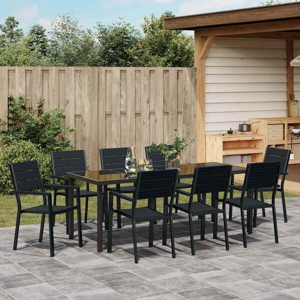vidaXL Ensemble de salle &agrave; manger pour jardin 9 pcs Noir