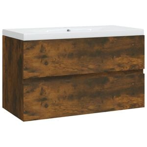 vidaXL Meuble lavabo avec bassin int&eacute;gr&eacute; Ch&ecirc;ne fum&eacute; Bois d'ing&eacute;nierie