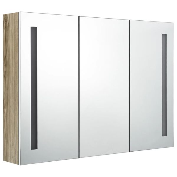 vidaXL Armoire de salle de bain à miroir LED 89x14x62cm blanc et chêne