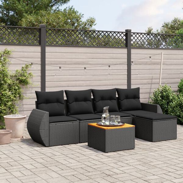 vidaXL Salon de jardin 6 pcs avec coussins noir r&eacute;sine tress&eacute;e