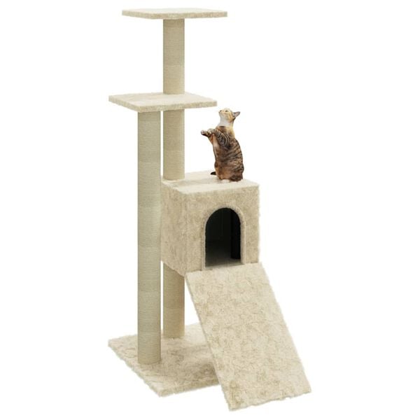 vidaXL Arbre &agrave; chat avec griffoirs en sisal Cr&egrave;me 92 cm