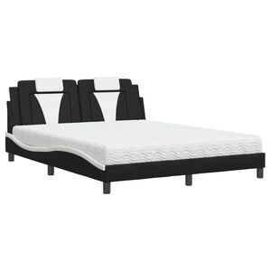 vidaXL Lit Viana avec matelas noir et blanc 160x200 cm similicuir