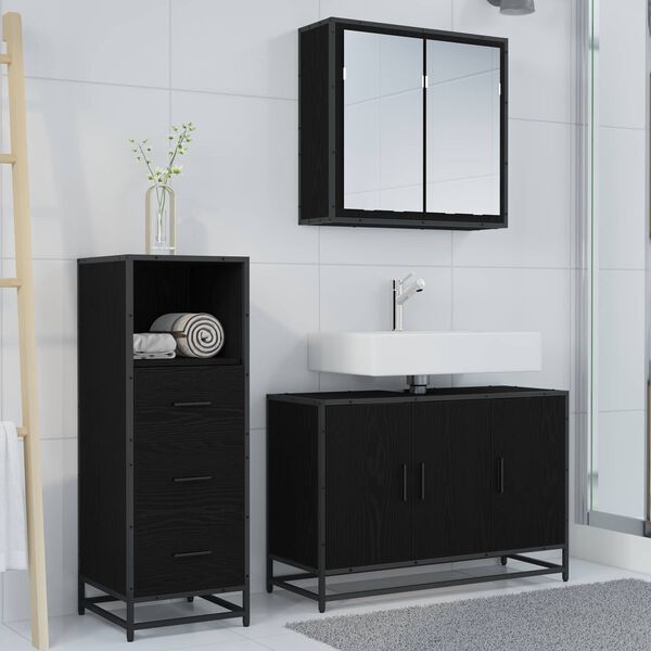 vidaXL Ensemble de mobilier de salle de bain 3 pcs Ch&ecirc;ne noir