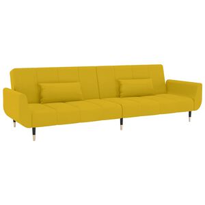 vidaXL Canap&eacute;-lit &agrave; 2 places avec deux oreillers Jaune Velours