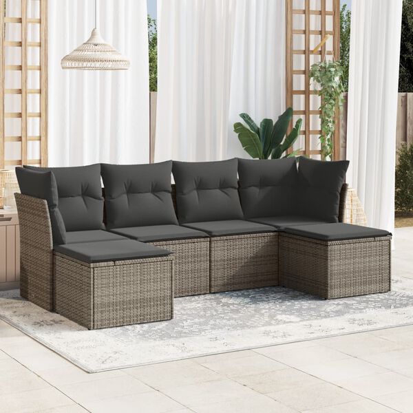 vidaXL Salon de jardin 6 pcs avec coussins gris r&eacute;sine tress&eacute;e
