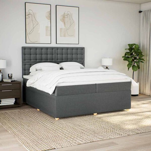 vidaXL Sommier &agrave; lattes de lit avec matelas Gris fonc&eacute; 200x200cm Tissu
