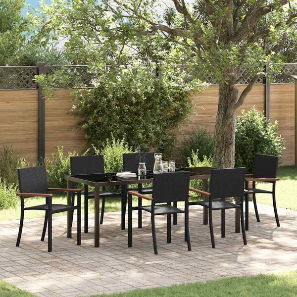 vidaXL Ensemble de salle &agrave; manger pour jardin 7 pcs Noir