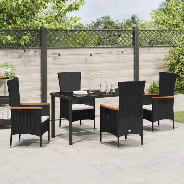 vidaXL Ensemble de salle &agrave; manger pour jardin avec coussin 5 pcs Noir