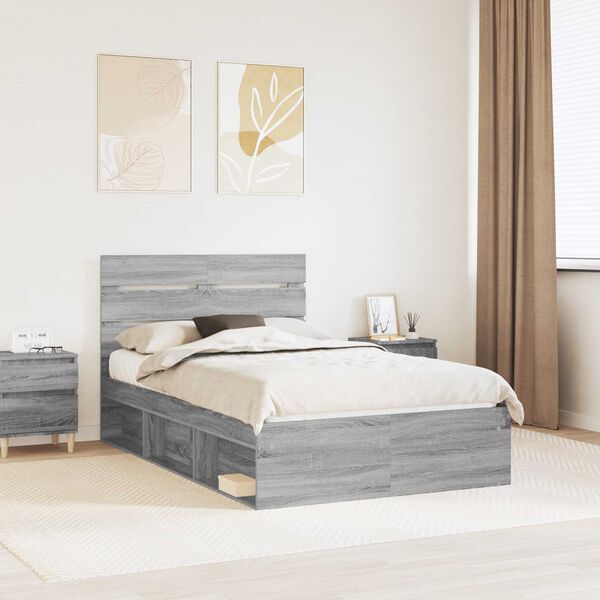 vidaXL Cadre de lit Gris Sonoma 135 x 190 cm Bois de pin massif
