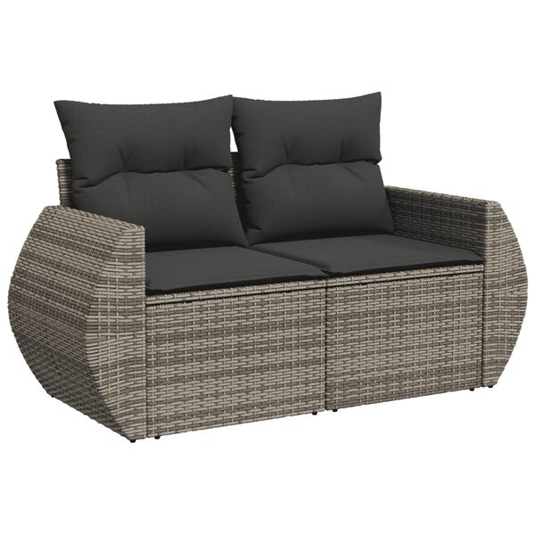 vidaXL Salon de jardin 5 pcs avec coussins gris r&eacute;sine tress&eacute;e