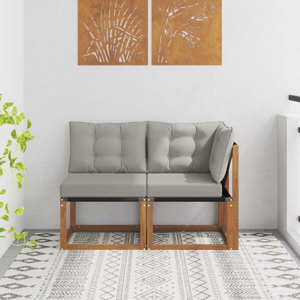 vidaXL Canap&eacute; d&rsquo;ext&eacute;rieur milieu et coin avec coussin 2 Pi&egrave;ce Naturel