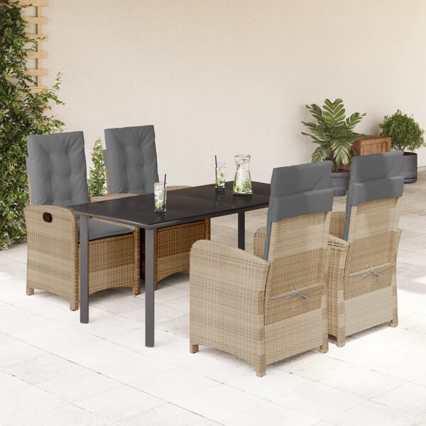 vidaXL Ensemble &agrave; manger de jardin coussins 5 pcs m&eacute;lange beige rotin