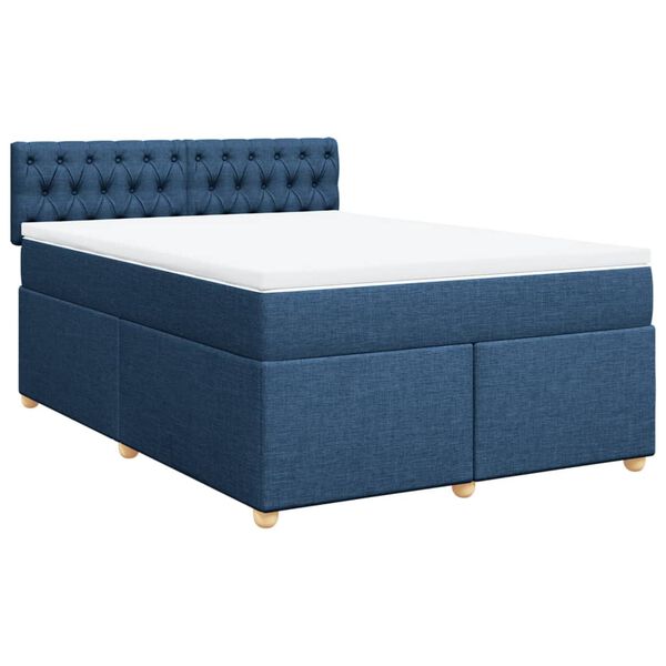 vidaXL Sommier &agrave; lattes de lit avec matelas Bleu 140x200 cm Tissu