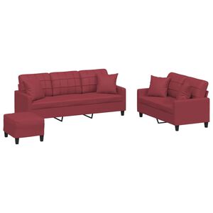 vidaXL Ensemble de canap&eacute;s 3 pcs et coussins rouge bordeaux similicuir