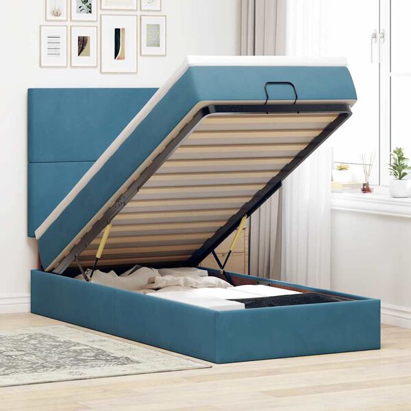 vidaXL Cadre de lit ottoman avec matelas bleu fonc&eacute; 80x200 cm velours