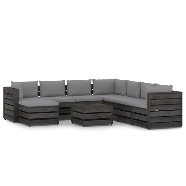 vidaXL Salon de jardin 9 pcs avec coussins Bois impr&eacute;gn&eacute; de gris