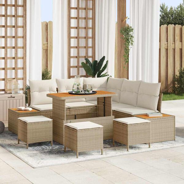 vidaXL Ensemble de canap&eacute; de jardin 9 pcs Beige Poly rotin