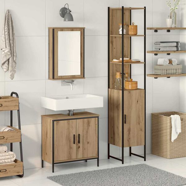vidaXL Ensemble de mobilier de salle de bain avec &eacute;tag&egrave;re 3 pcs Marron