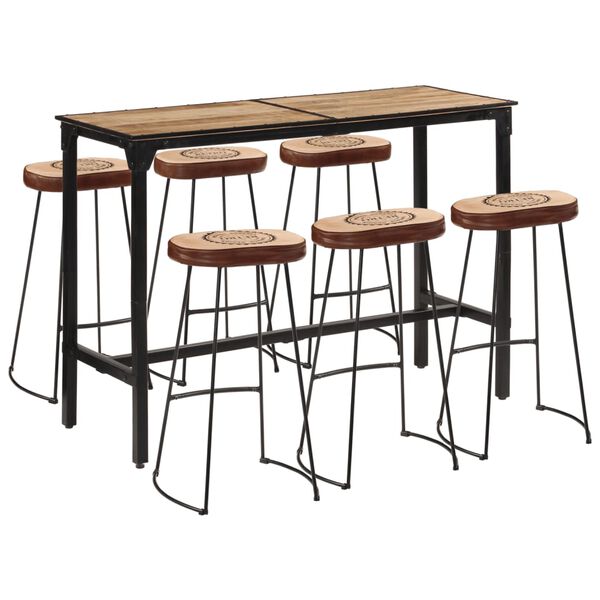vidaXL Ensemble de bar 7 pcs bois de manguier brut massif et m&eacute;tal