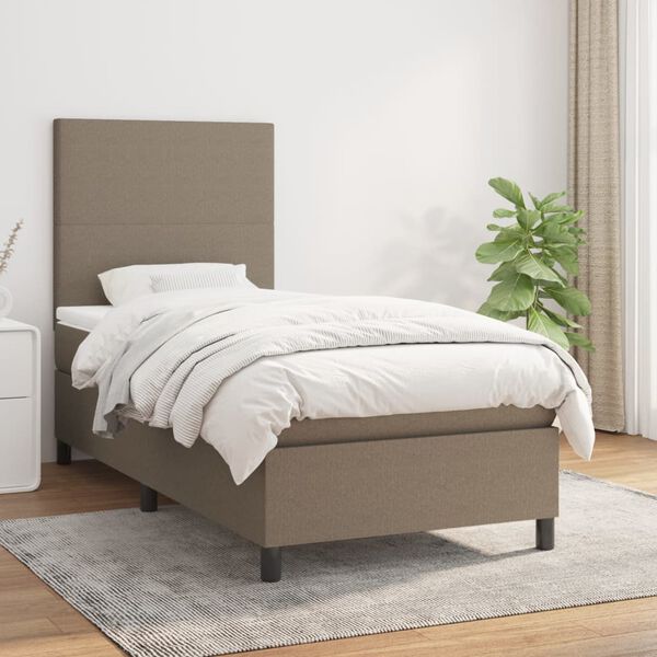 vidaXL Sommier &agrave; lattes de lit avec matelas Taupe 90x200 cm Tissu
