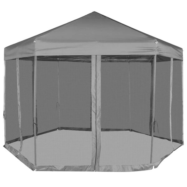 vidaXL Chapiteau hexagonal avec 6 parois latérales Gris 3,6x3,1 m