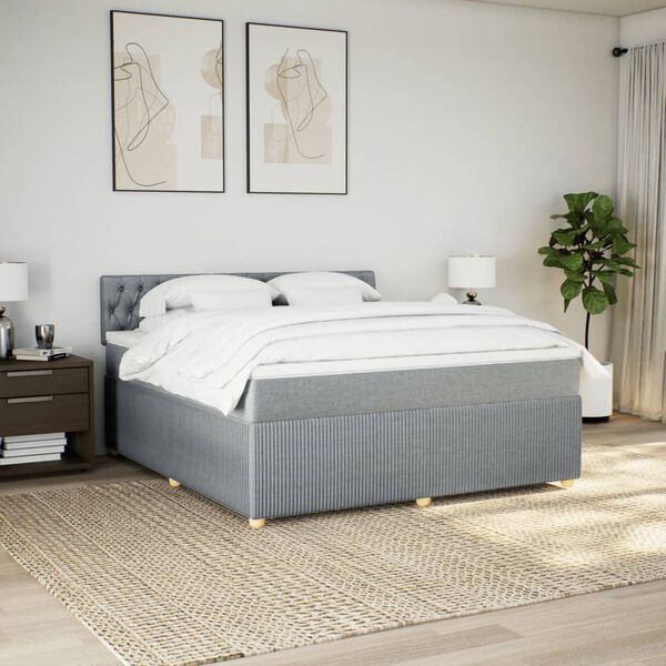 vidaXL Sommier &agrave; lattes de lit avec matelas Gris clair 180x200cm Tissu