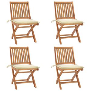vidaXL Chaises pliantes avec coussins, 4 pi&egrave;ces, en teck massif
