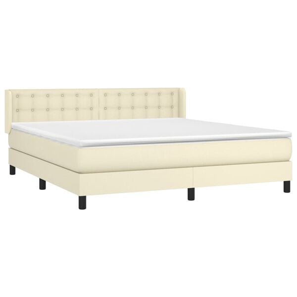 vidaXL Sommier &agrave; lattes de lit avec matelas Cr&egrave;me 180x200cm Similicuir