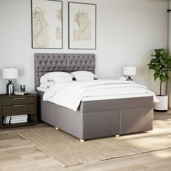 vidaXL Sommier &agrave; lattes de lit avec matelas Taupe 140x200 cm Tissu