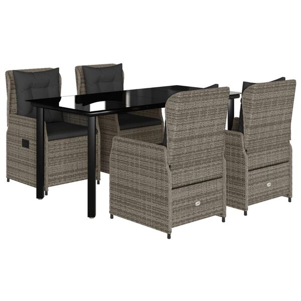 vidaXL Ensemble &agrave; manger de jardin 5 pcs coussins gris r&eacute;sine tress&eacute;e