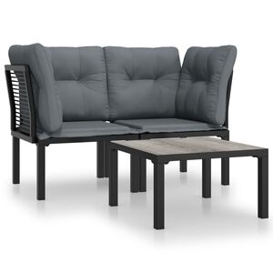vidaXL Salon de jardin 3 pcs noir et gris r&eacute;sine tress&eacute;e